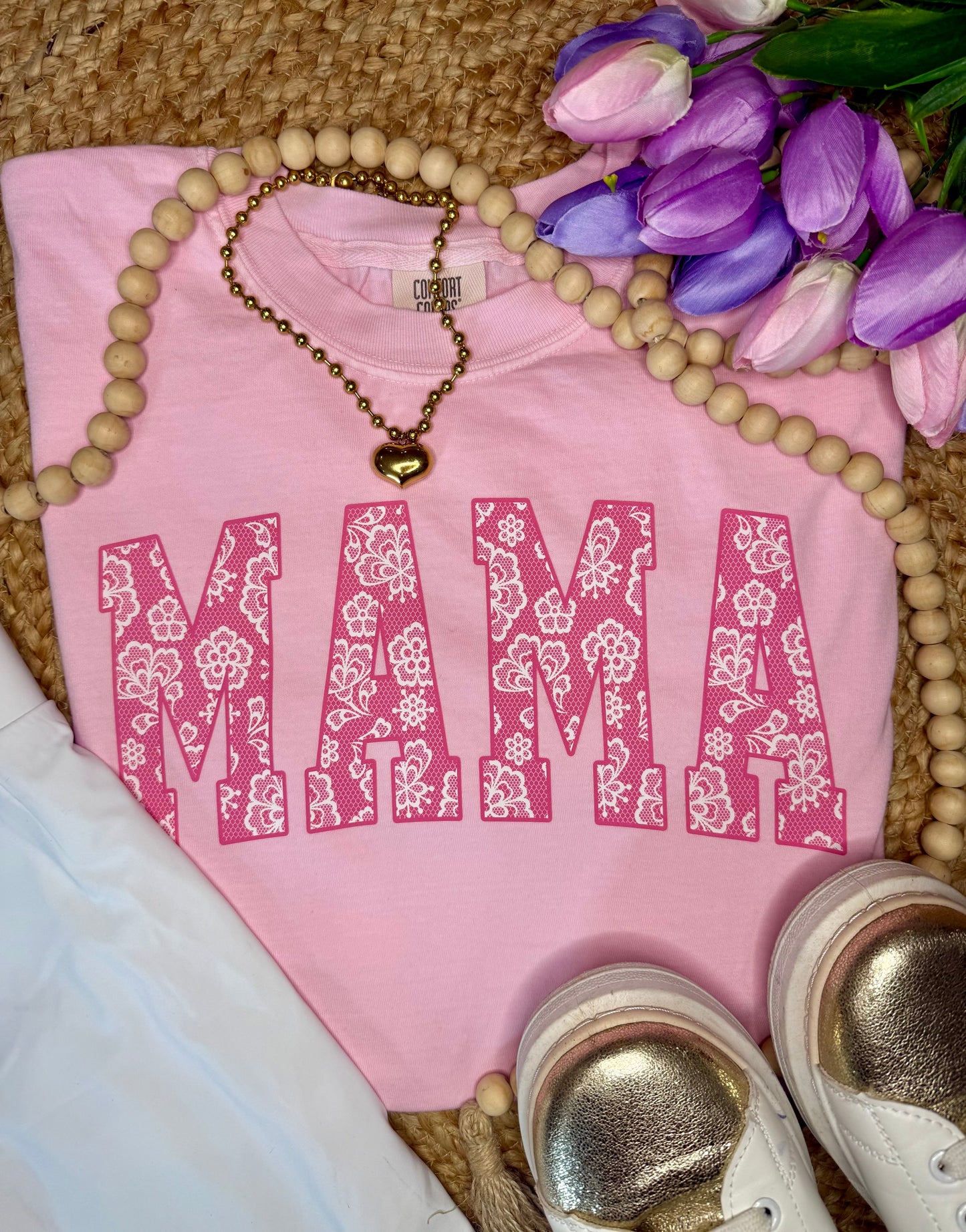Pink Floral Mama Comfort Colors Tee