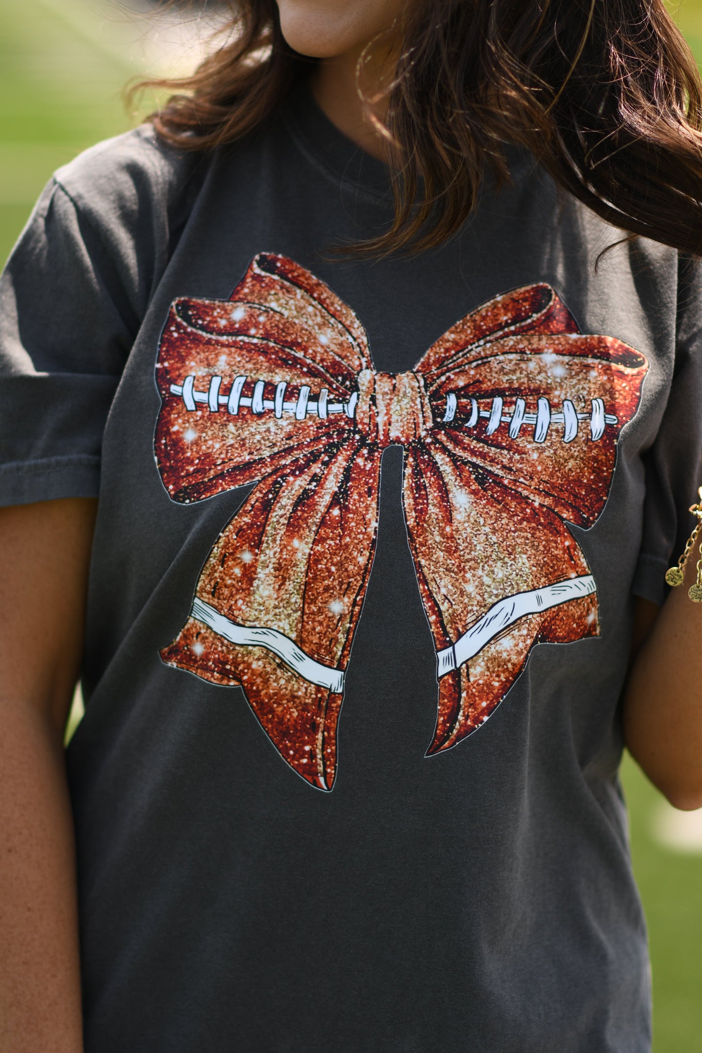 Faux Glitter Bow Football Comfort Colors Youth/Adult Tees