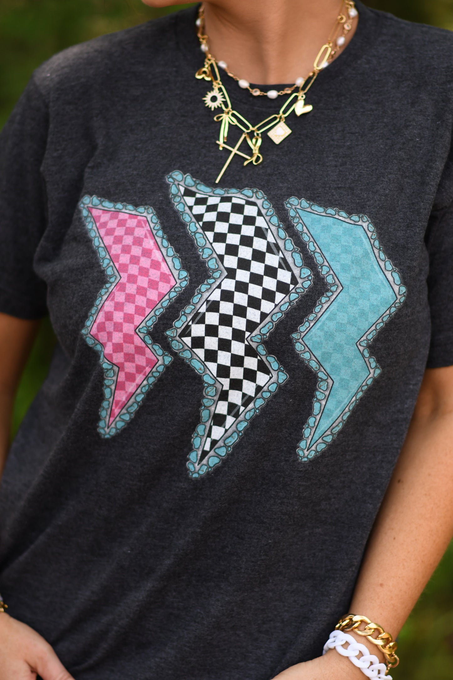 Western checkered bolts tee