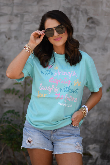She Is Clothed With Strength Proverbs Comfort Colors Tee