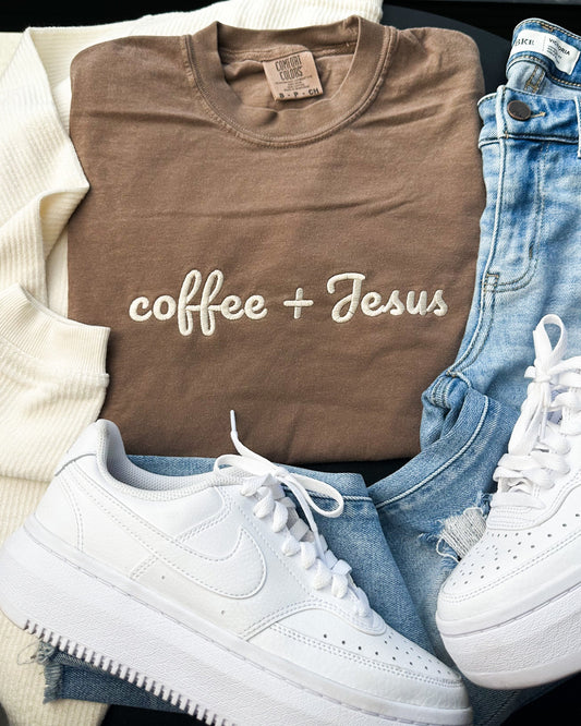Coffee + Jesus Embroidery Tee