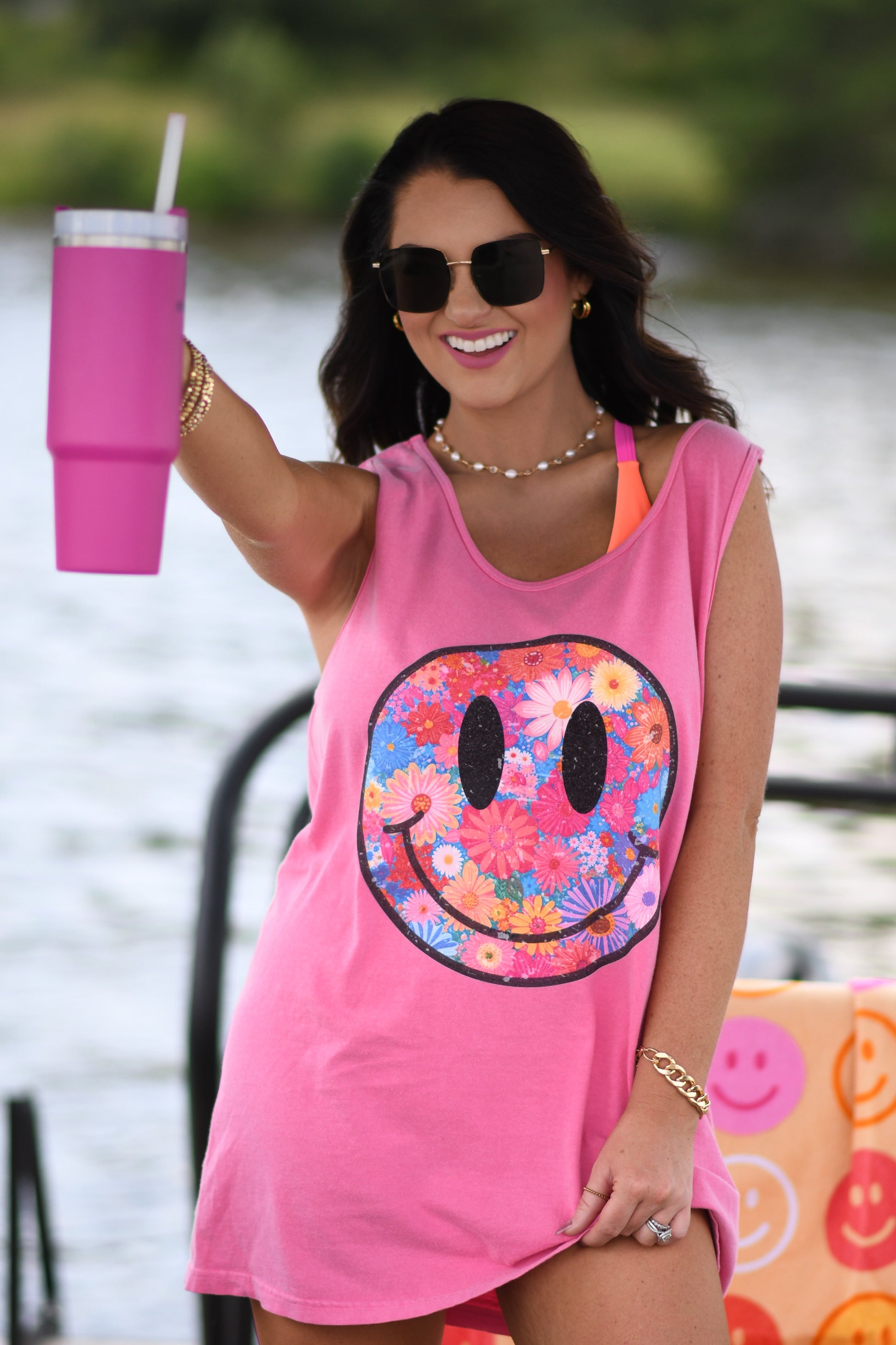 Neon floral smiley