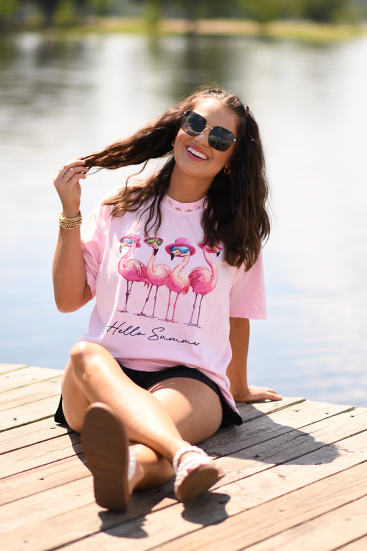 Hello Summer Flamingo Comfort Colors Tee