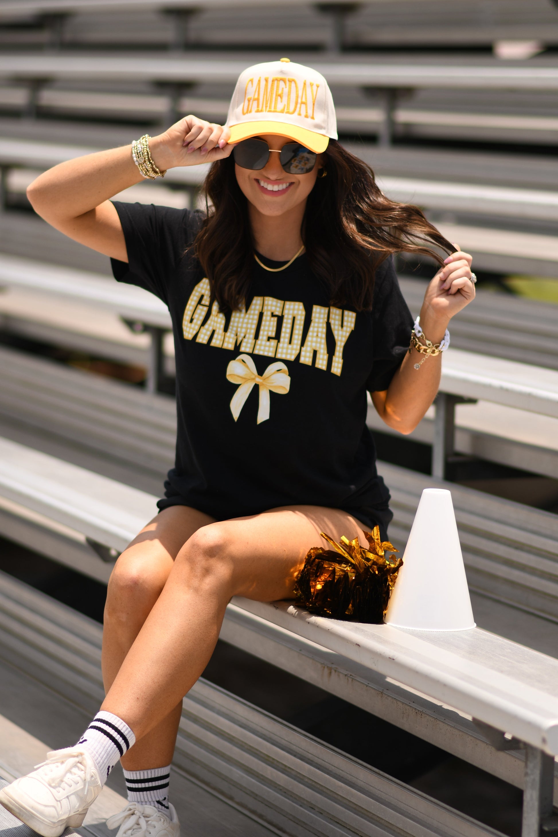 Gold Game Day Gingham Bow Toddler/Youth/Adult Tees