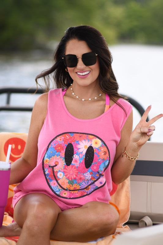 Neon floral smiley