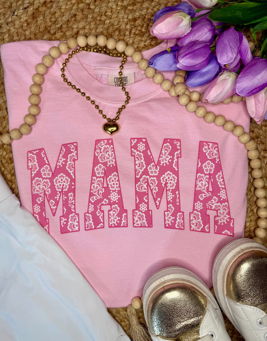 Pink Floral Mama Comfort Colors Tee