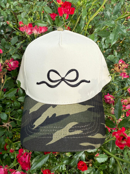 Camo embroidered bow hat