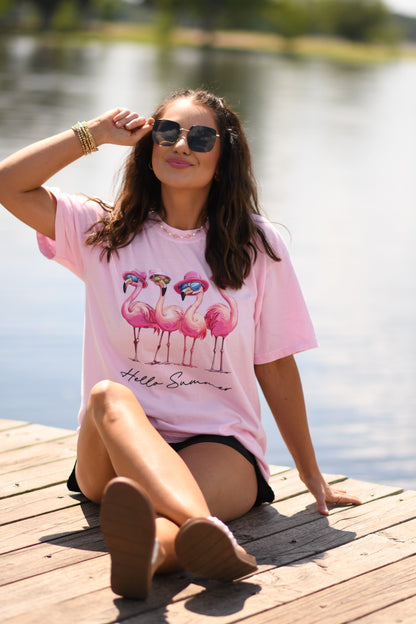Hello Summer Flamingo Comfort Colors Tee