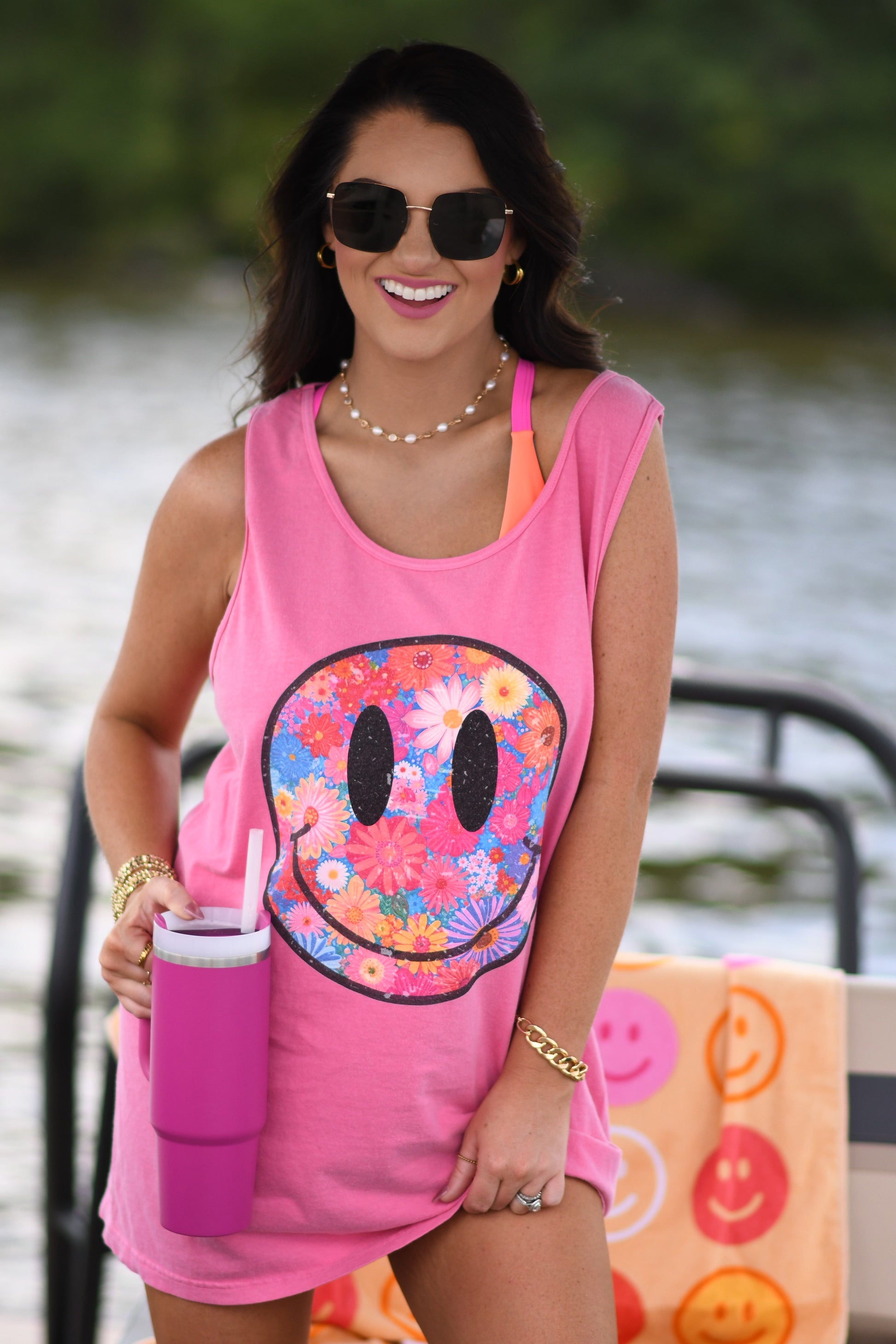 Neon floral smiley