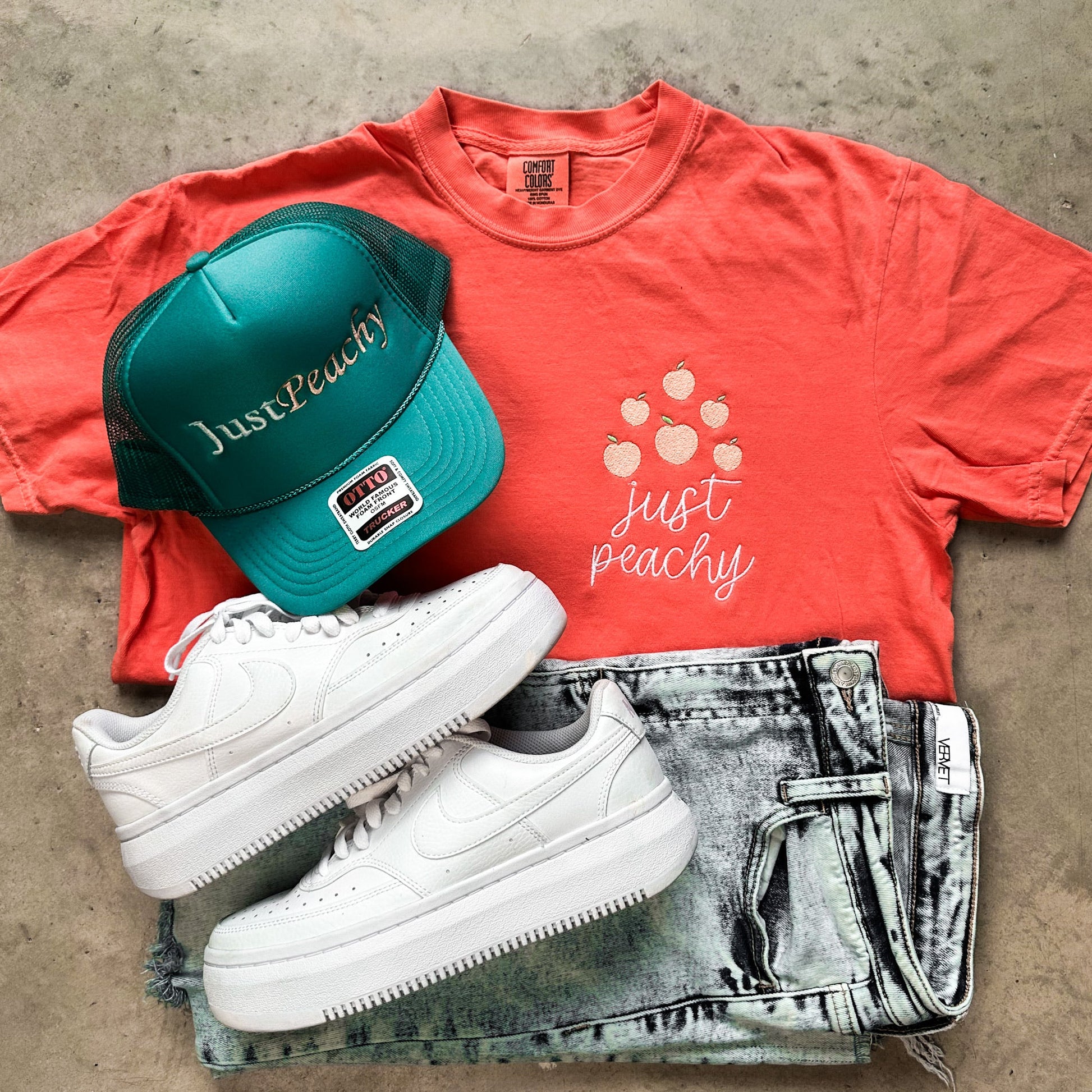 Just peachy, embroidered, embroidery, comfort colors