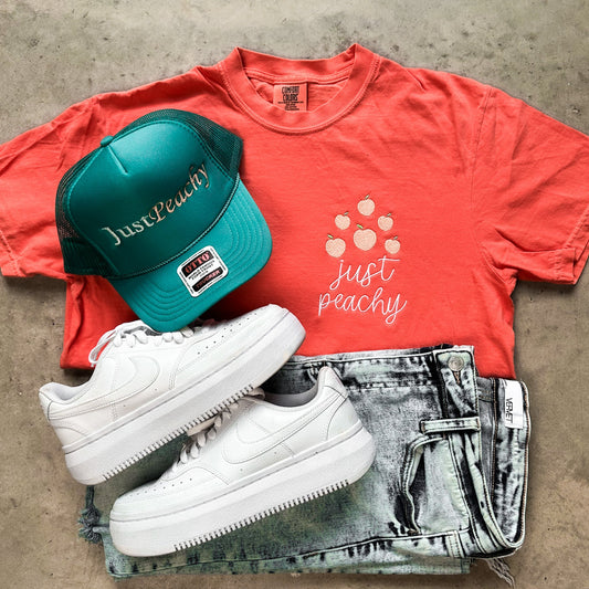 Just peachy, embroidered, embroidery, comfort colors