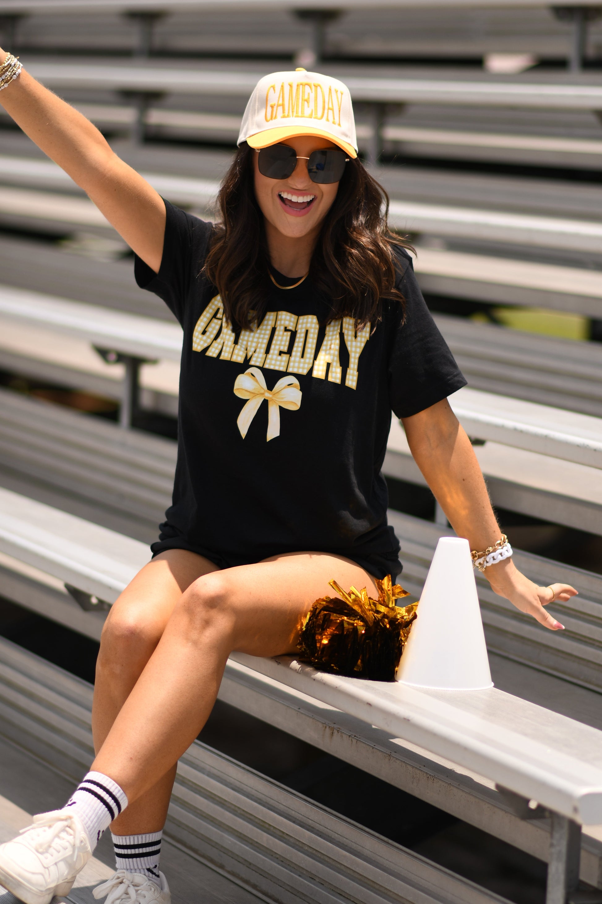 Gold Game Day Gingham Bow Toddler/Youth/Adult Tees