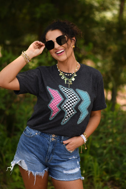 Western checkered bolts tee