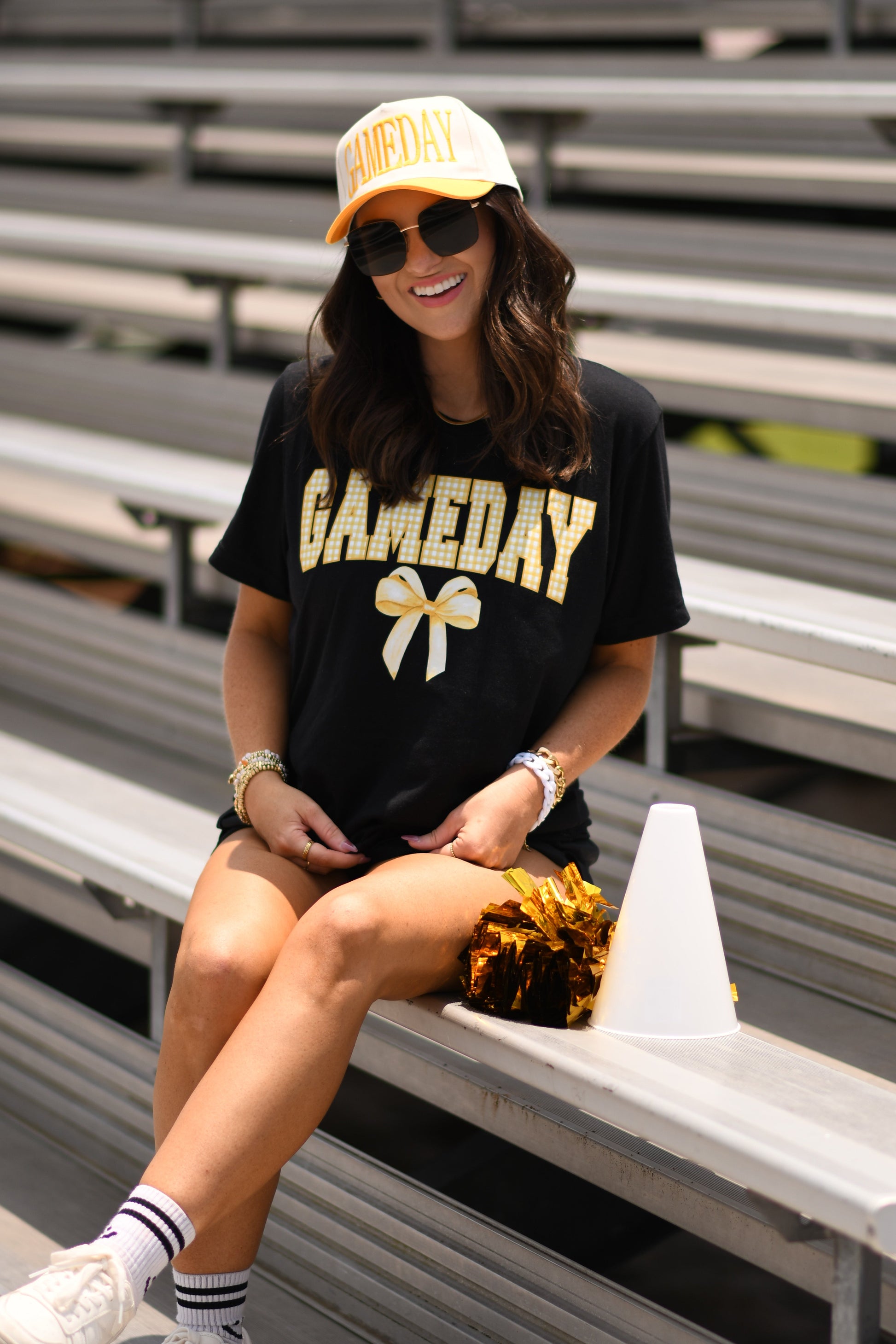 Gold Game Day Gingham Bow Toddler/Youth/Adult Tees