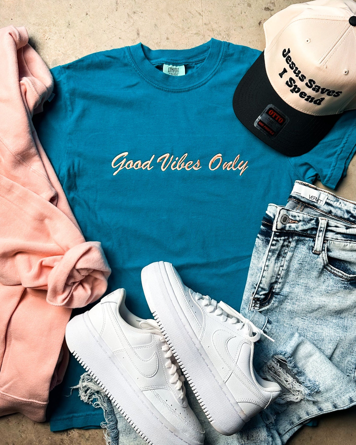 Good Vibes Only Embroidery Graphic Tee